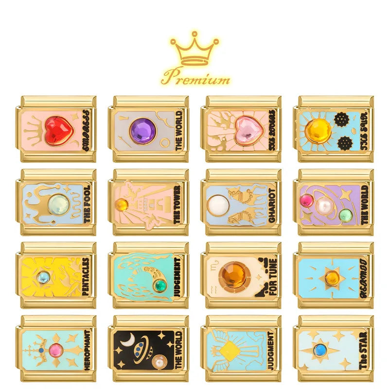 New Original Golden Tarot Cards Zircon DIY Italian Charm Bracelet Stainless Steel Women Jewelry DIY Making Gifts Drop Shipping Aurexia off