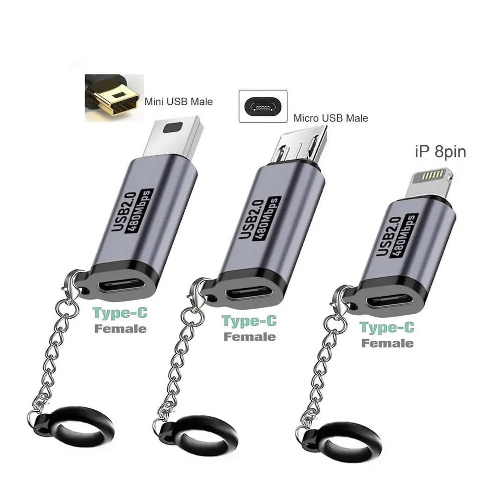 USB-C Adapter Type C Female To Micro / Mini USB Converters For iPhone 14 13 Xiaomi Samsung For Lightning Male Charger Adapter Aurexia off