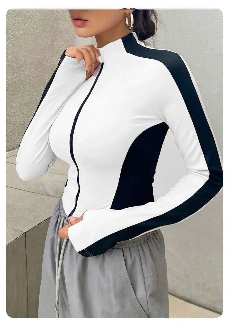 Yoga Clothes Stand Up Collar Jacket Outdoor Sports Long Sleeved Women Slim Quick Dry Zipper Cardigan Running Fitness Jacket Top Aurexia off