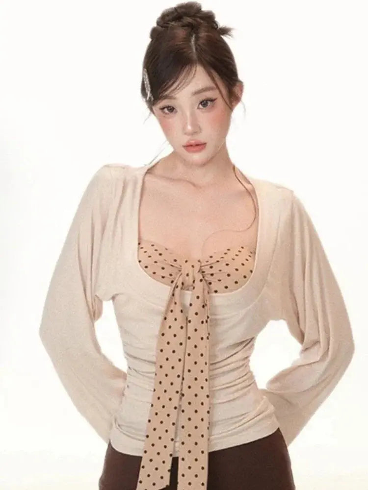 Y2K Two Piece Set: Sexy Pleated Top & Polka Dot Strapless Vest, Fairy Grunge Suit Aurexia off