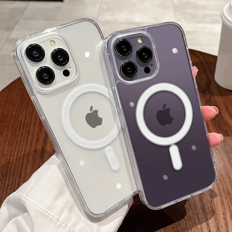 For Magesafe Magnetic Transparent Wireless Charge Case For iPhone 11 12 13 14 15 16 17 Air Pro Max Plus Mini Shockproof PC Cover Aurexia off