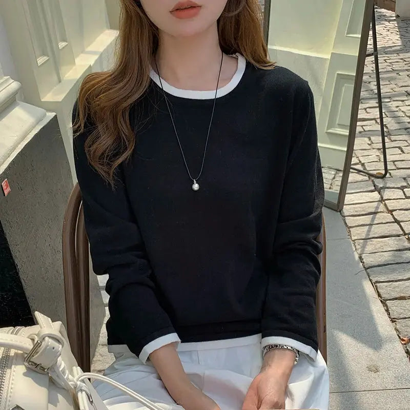 100% Cotton Women O-neck Color blocking long sleeved shirt plus size clearance sale luxury brands high quality Aurexia off