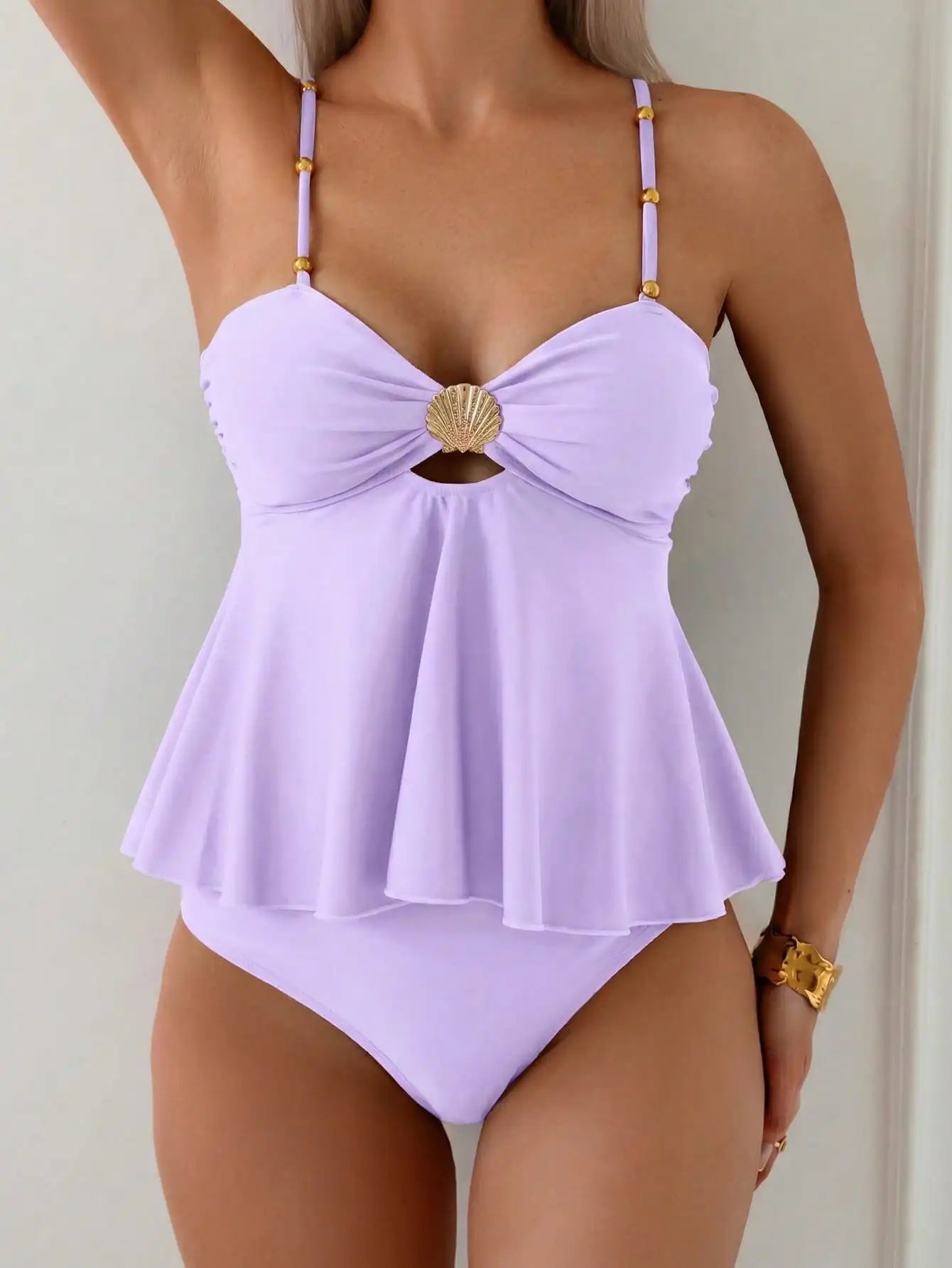Elegant Shell Beaded Tankini Swimsuit Set For Beach Vacation Aurexia off