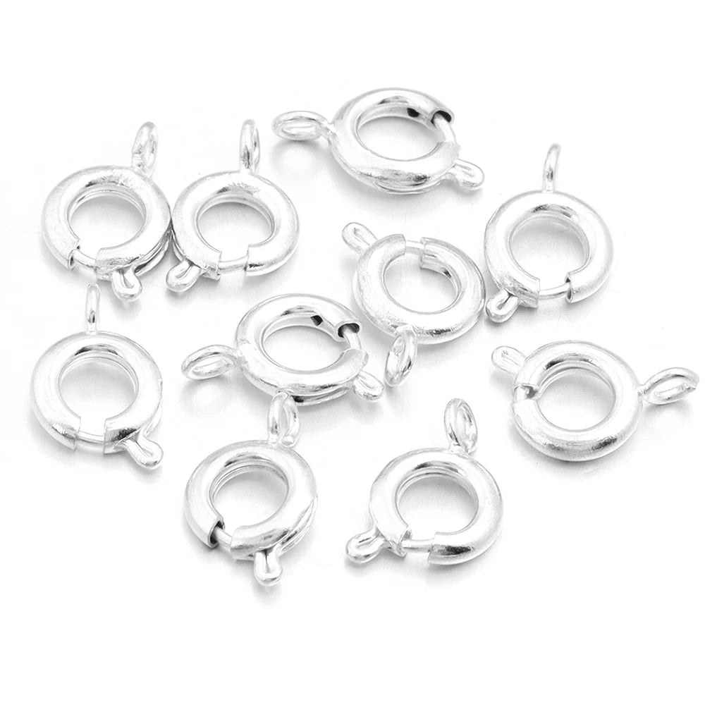 10Pcs Circle Spring Buttonr Copper Clasps Hooks End Connectors With Jump Ring for DIY Necklace Clasps Jewelry Making Accessories Aurexia off