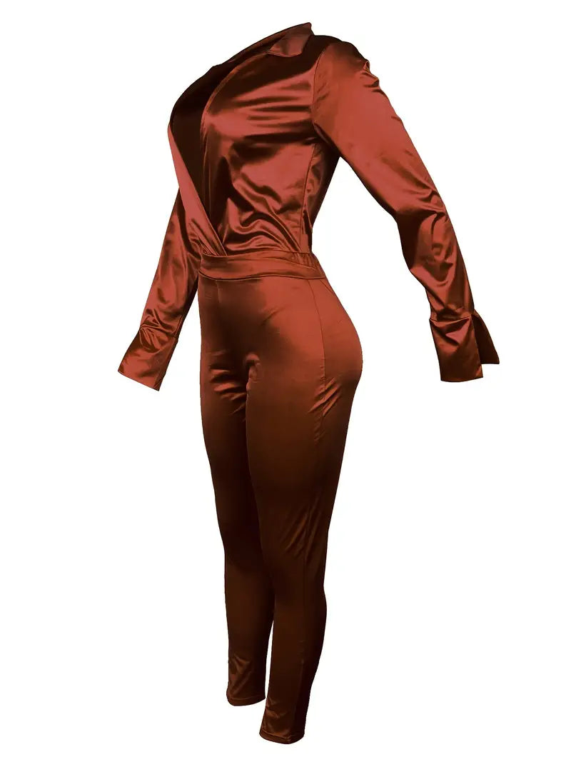 Deep V Neck Long Sleeve Jumpsuit & Casual Pants Set Aurexia off