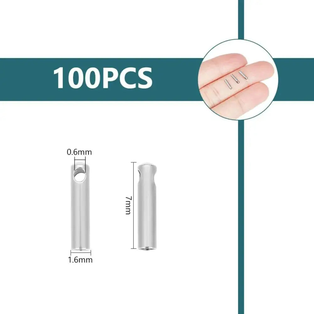 100Pcs Stainless Steel Cord Ends End Caps 1mm Inner Diameter Column Cone Leather Cord Ends Jewelry Making Caps Bracelet Aurexia off