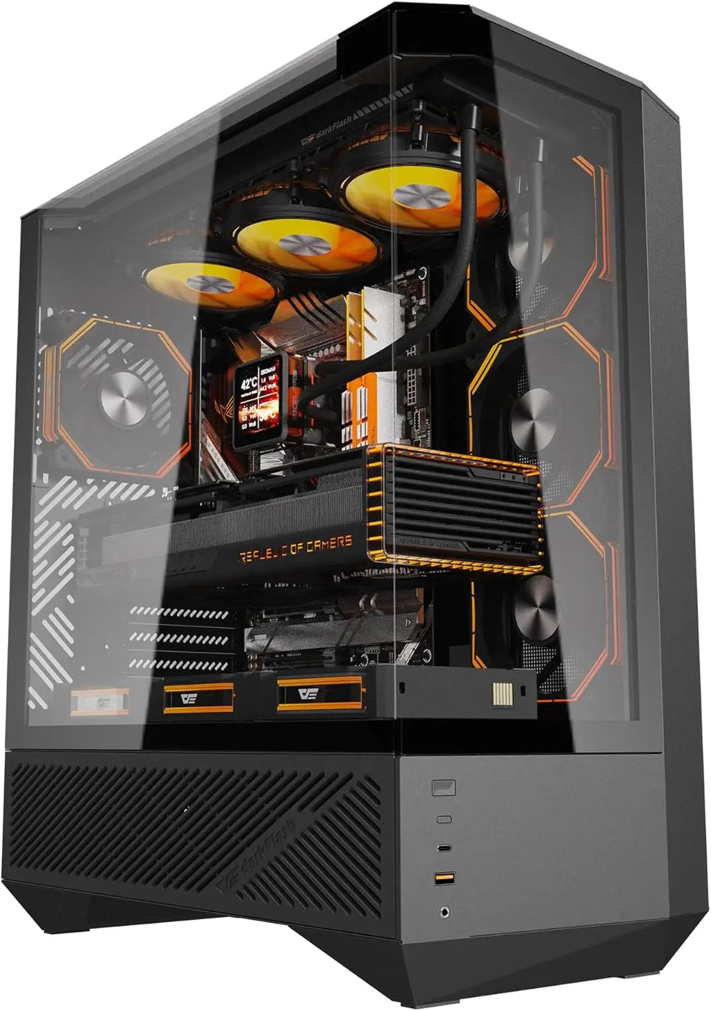 ATX Full-Tower PC Gaming Case with High Airflow, 4 ARGB PWM Fans, 330° Tempered Glass View, Supports RTX 5090 up to 400mm Aurexia off