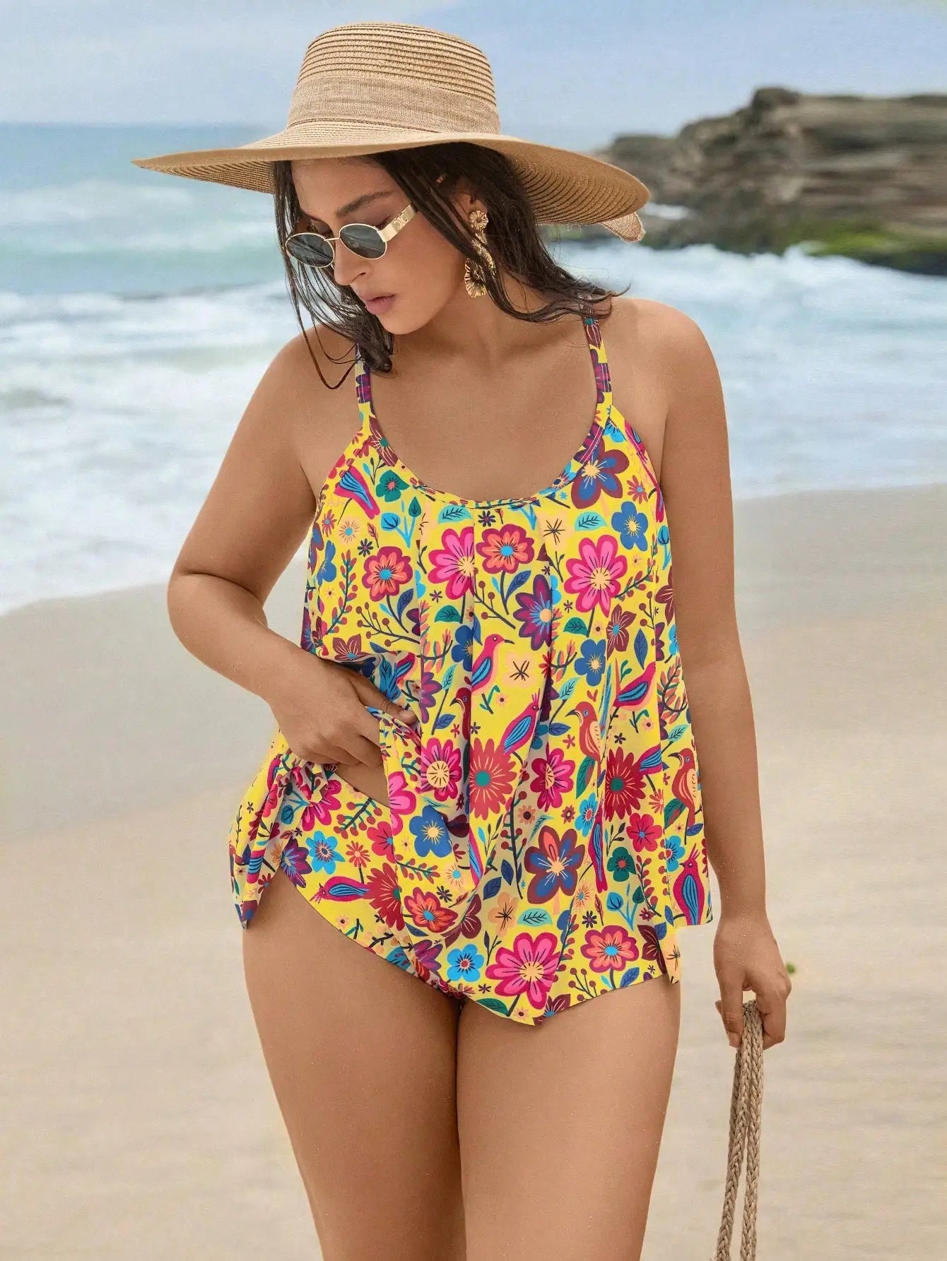 Women Floral Print Tankini Swimsuit Set High Waist Ruffle Beach Vacation Swimwear Aurexia off