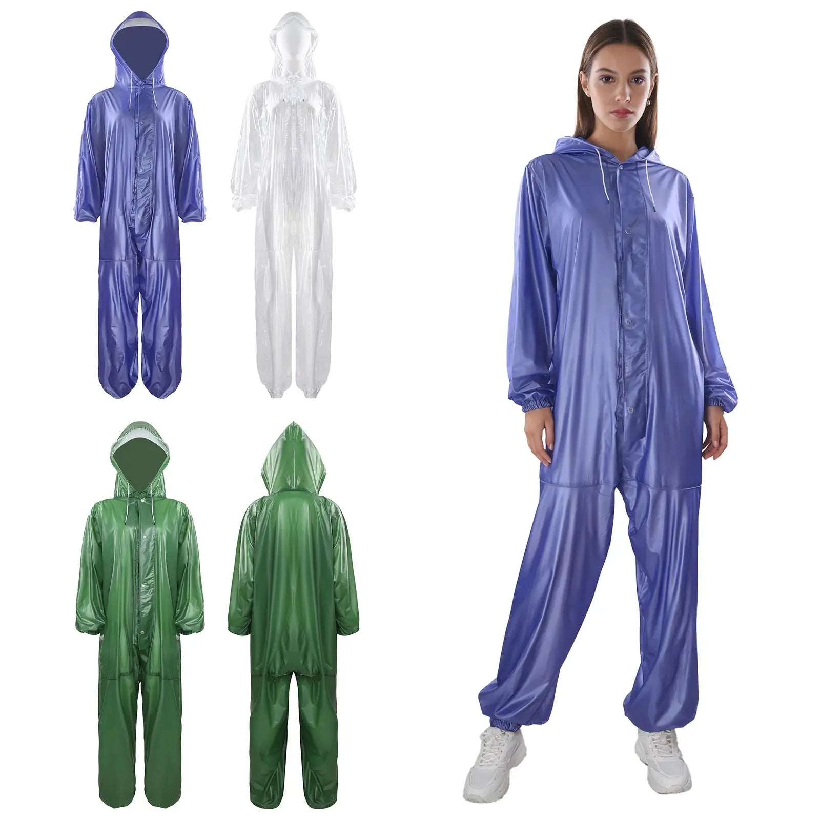 Adults Transparent Full-body Hooded Raincoat Portable Convenient One-piece Waterproof Raincoat Jumpsuit for Outdoor Workwear Aurexia off