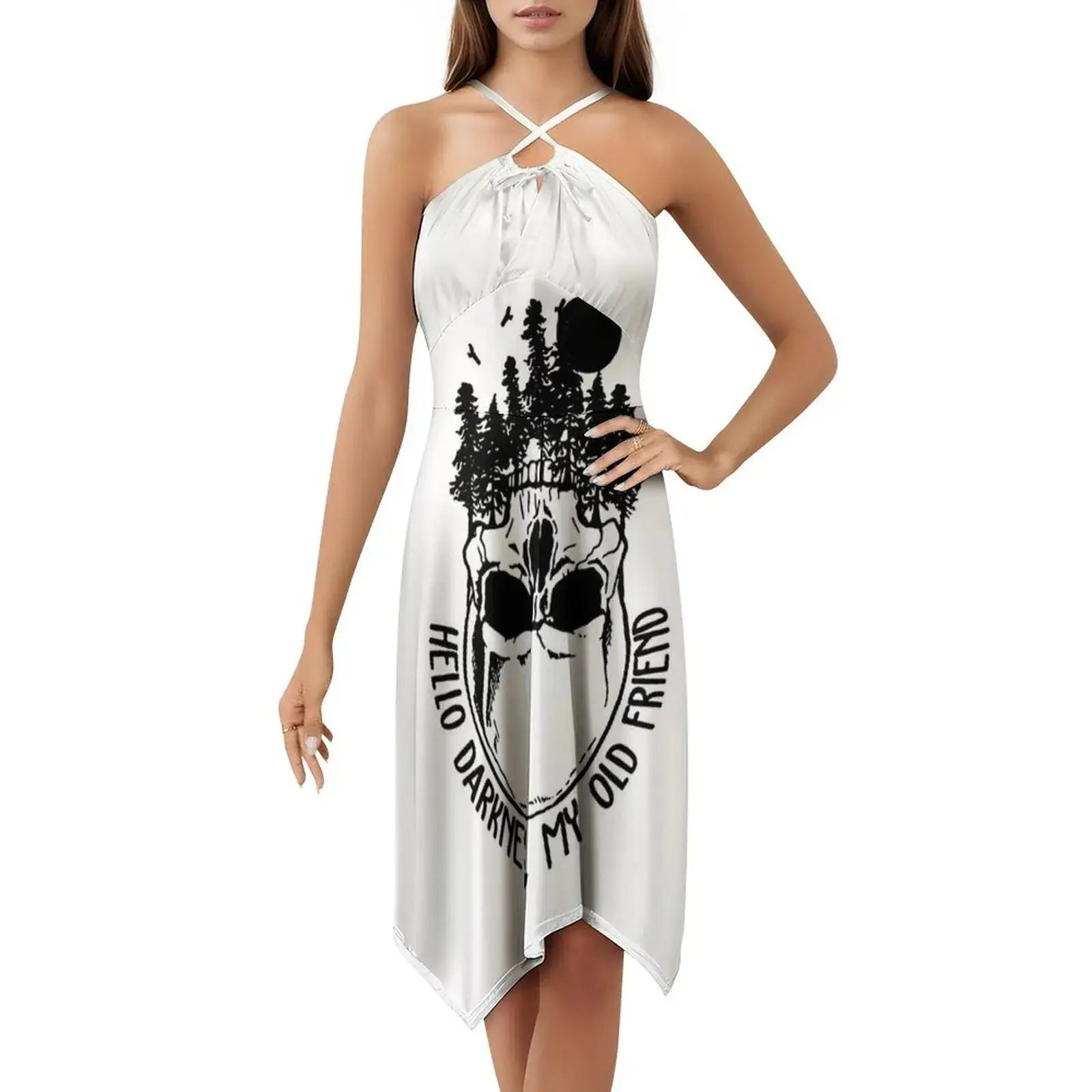 Hello Darkness My Old Friend Skull Vintage Sweetheart Neckline Dress Elegant Summer Party Dress For Women Hello Darkness My Old Aurexia off