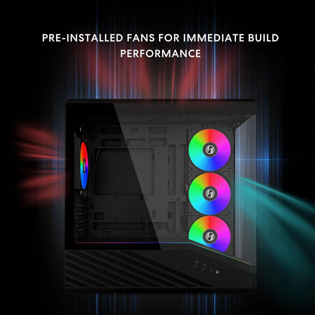 Compact Micro-ATX PC Case with 4 ARGB Fans, Tempered Glass, Supports 415mm GPU & 360mm Radiator - Black Aurexia off