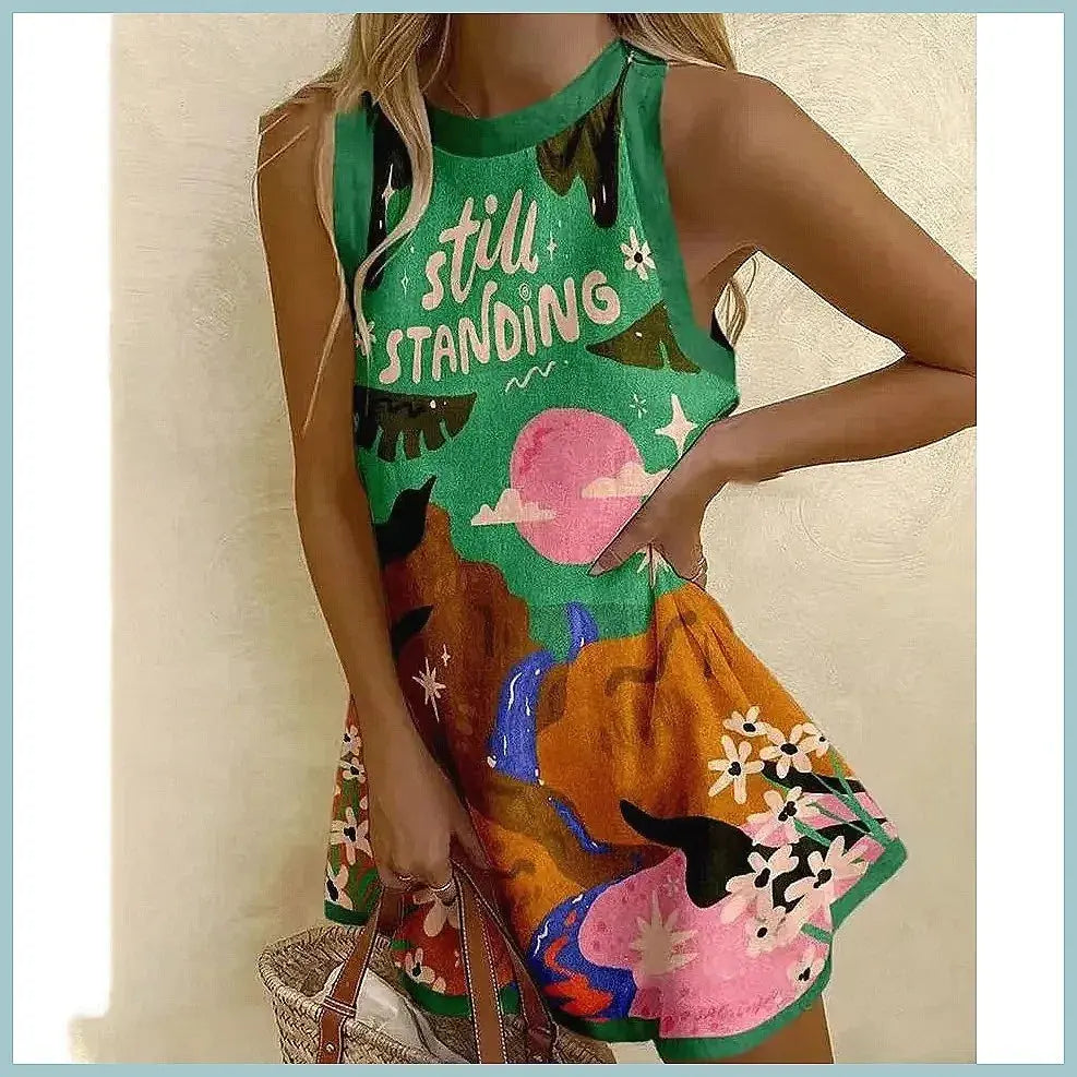 Women's Pineapple Print Sleeveless Dress - Casual Beach Vacation Party Dress for Summer Aurexia off