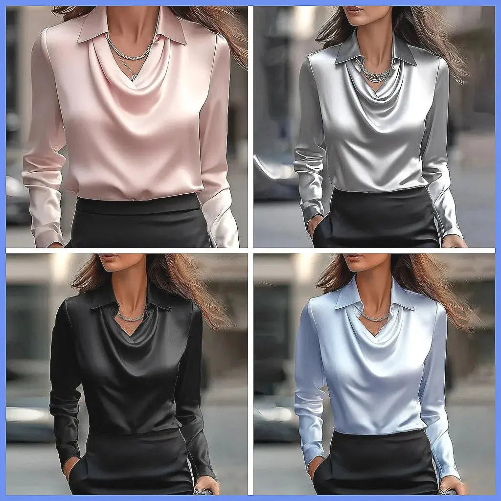 Vintage Satin Blouse Women Long Sleeve Elegant Silk Shirt Luxury Commuting Tops Aurexia off