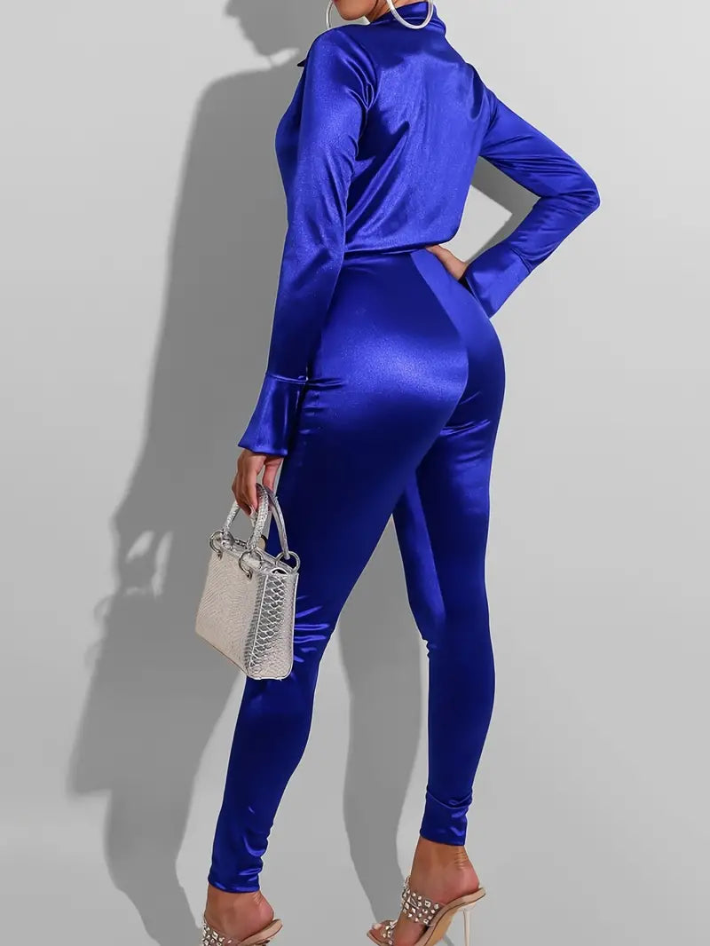 Deep V Neck Long Sleeve Jumpsuit & Casual Pants Set Aurexia off