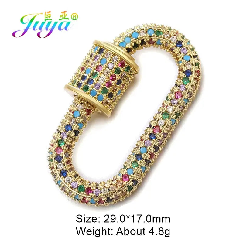 Juya Handmade Zirconia 18K Gold Plated Decorative Copper Pendant Carabiner Screw Bolt Lock Clasps For DIY Punk Jewelry Making Aurexia off