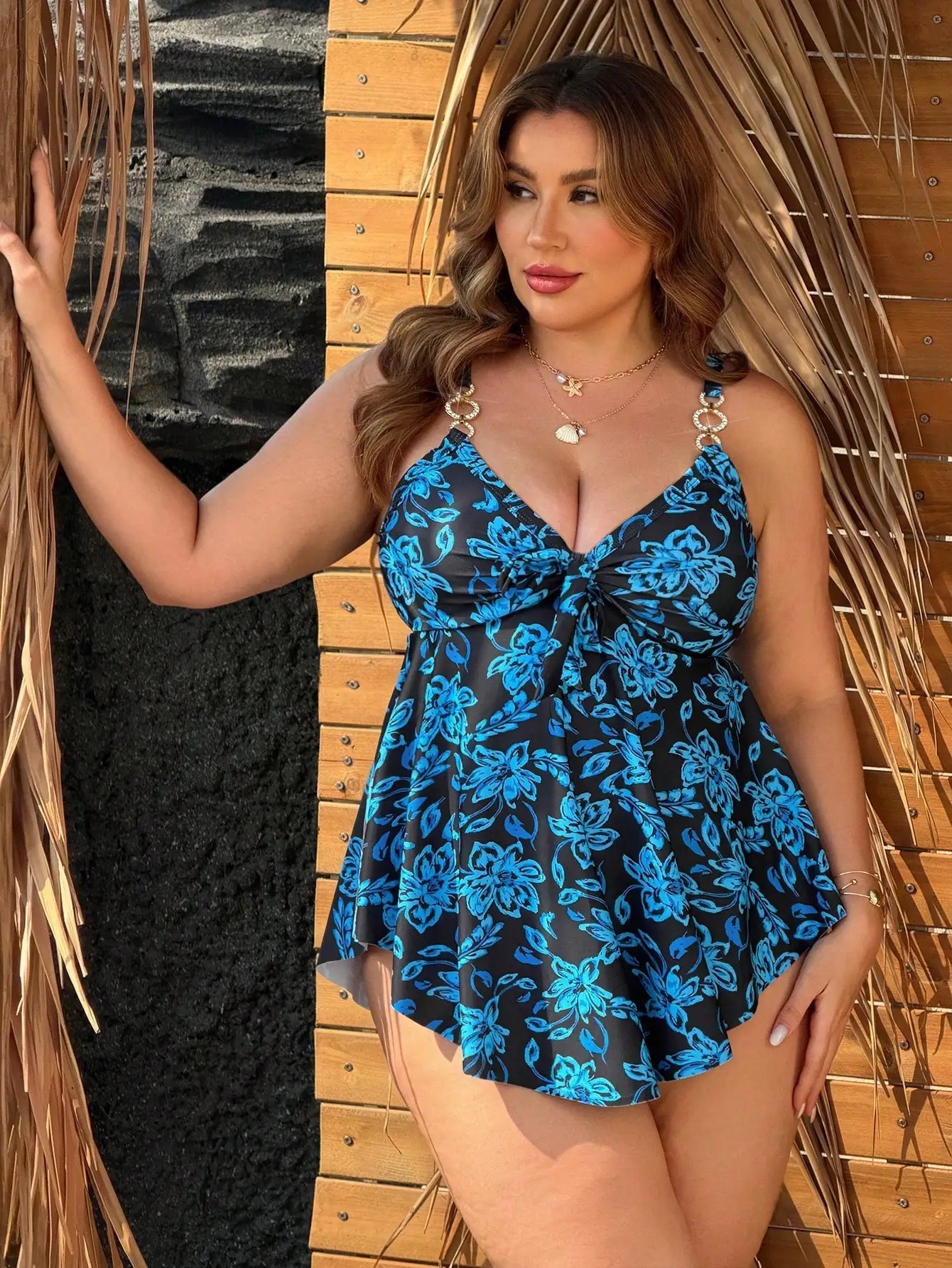 Plus Size Solid Asymmetric Hem Tankini Swimsuit For Beach Vacation Aurexia off