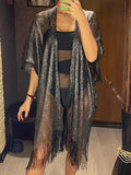 Tassel Gold Bikini Cover Up Sexy Beach Dress Tunics for Women Beachwear Summer cover-ups kaftan Evening Dress Shawls Aurexia off