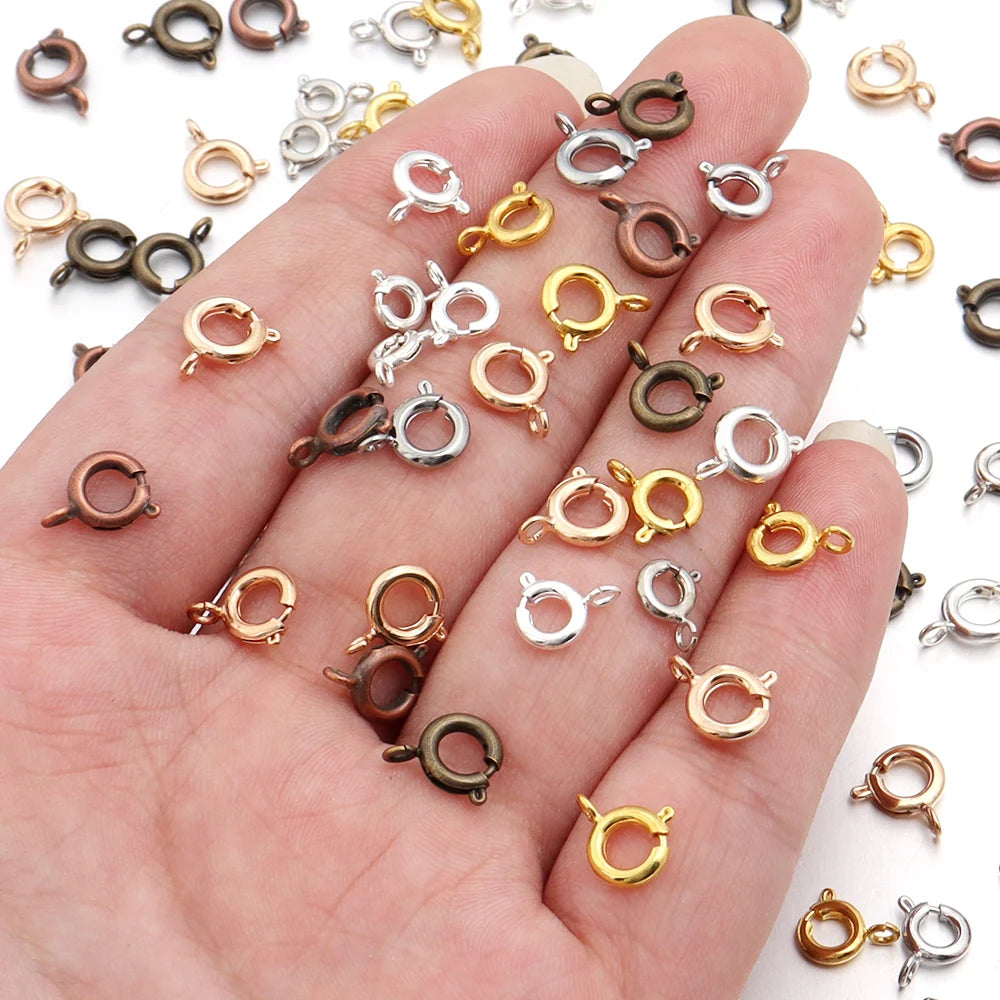 10Pcs Circle Spring Buttonr Copper Clasps Hooks End Connectors With Jump Ring for DIY Necklace Clasps Jewelry Making Accessories Aurexia off