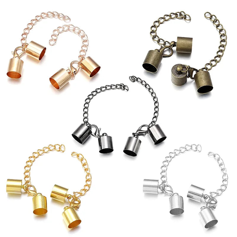 10Sets Leather Cord End Caps With Lobster Clasp Extending Chain For Jewelry Making DIY Bracelet Necklace Connectors Accessories Aurexia off