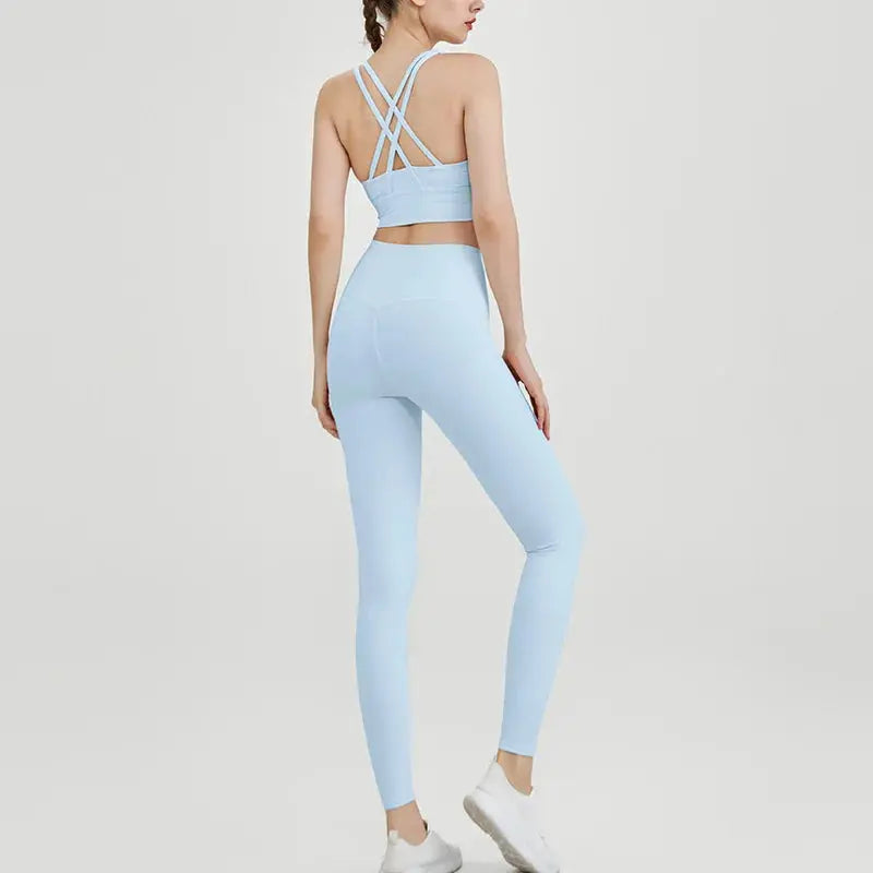 Classic women's yoga suit 2 piece set cross sling bra vest, butter touch stretch leggings gym workout dance sports suit Aurexia off
