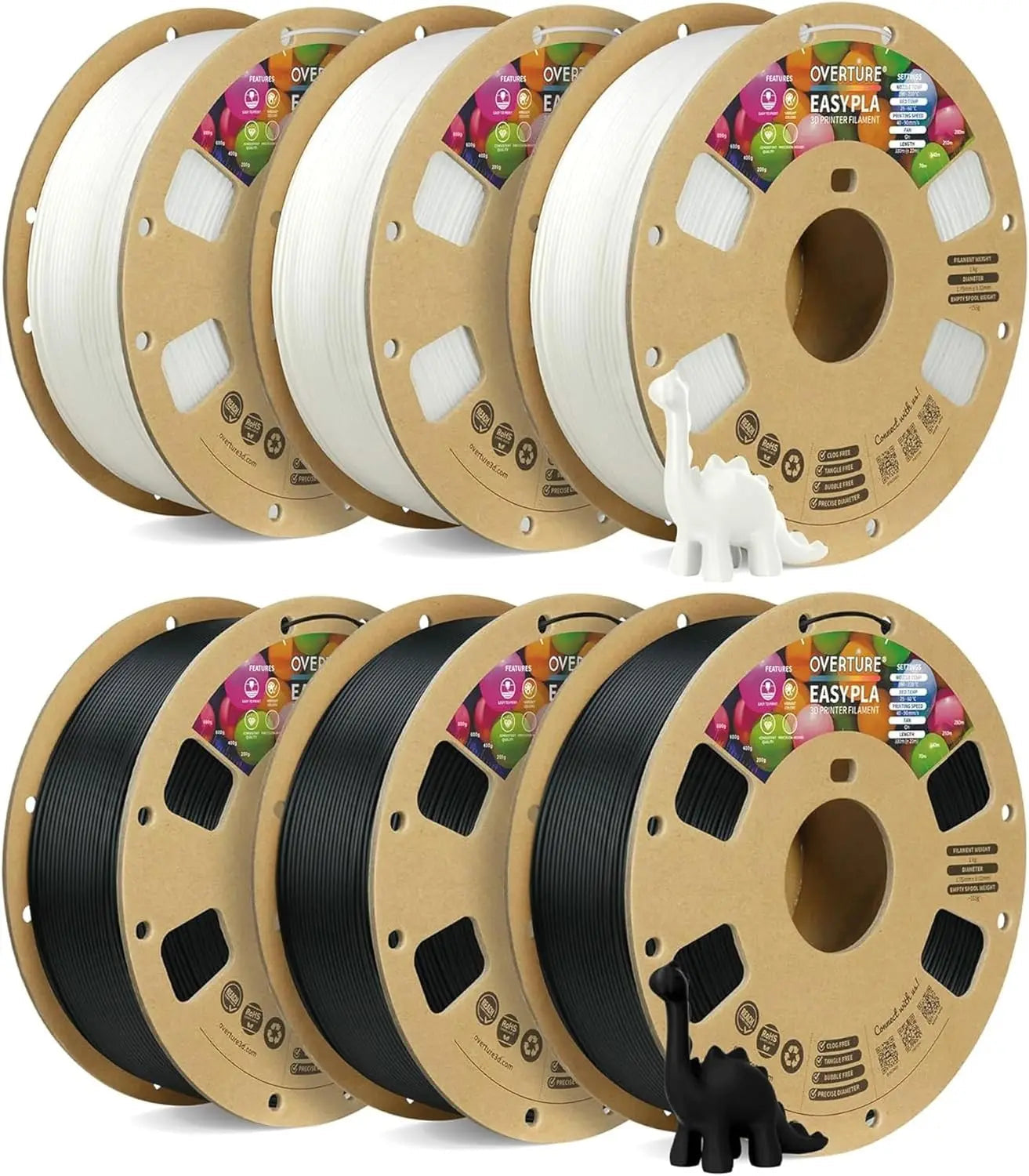 6KG PLA 3D Printer Filament Bundle, 1.75mm, 6 Spools (Black & White), High Accuracy +/-0.02mm Aurexia off