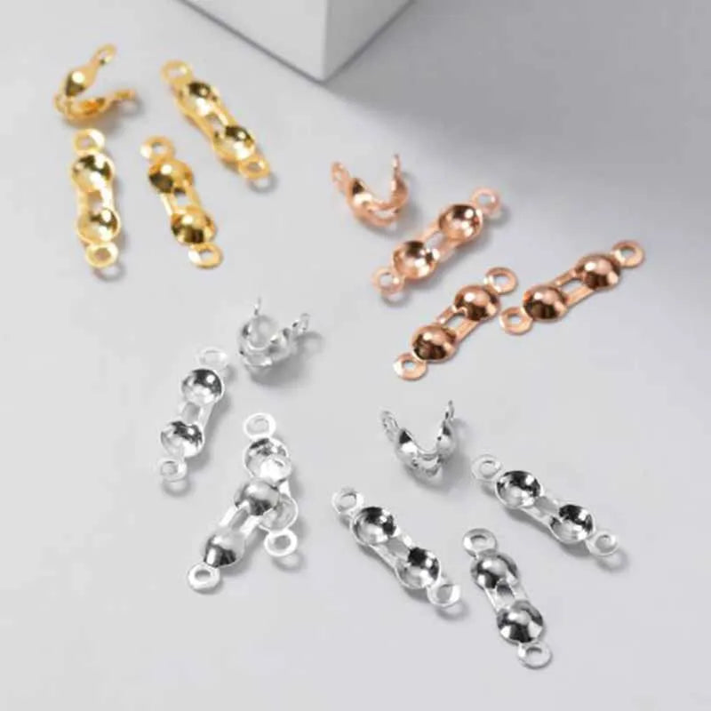 4pcs Genuine Real Pure Solid 925 Sterling Silver Closure End Beads Clasps Clips Gold Crimp Connector DIY Jewelry Making Finding Aurexia off
