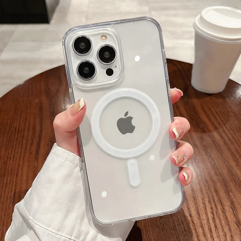 For Magesafe Magnetic Transparent Wireless Charge Case For iPhone 11 12 13 14 15 16 17 Air Pro Max Plus Mini Shockproof PC Cover Aurexia off