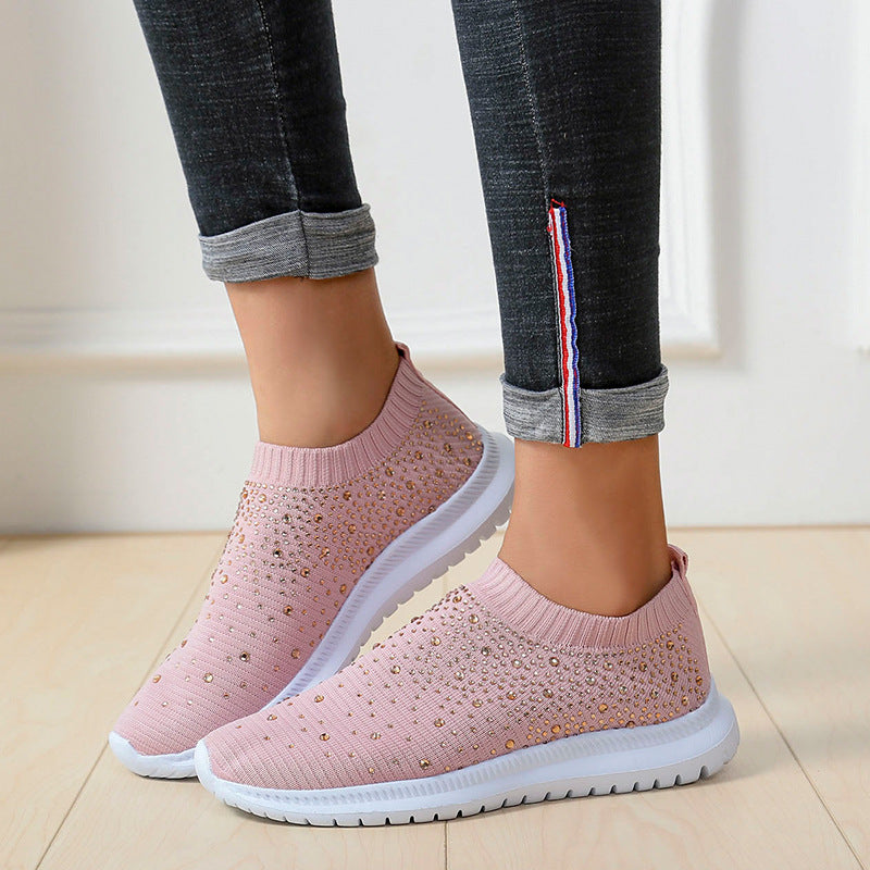 Women's Rhinestone Fly Woven Mesh Sports Running Shoes Aurexia off