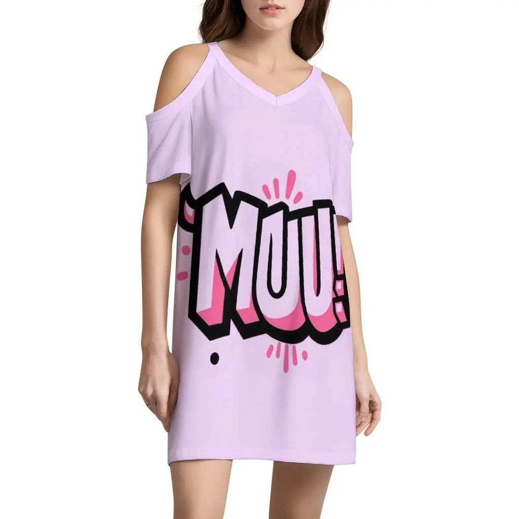 Moo!! Korean Style Casual Dress For Women Simple Daily Office Lady Dresses Letters Graffiti Bull Pink Black 90 S Evening Dress Aurexia off