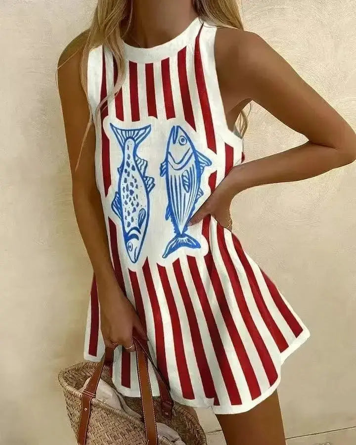 Women's Pineapple Print Sleeveless Dress - Casual Beach Vacation Party Dress for Summer Aurexia off