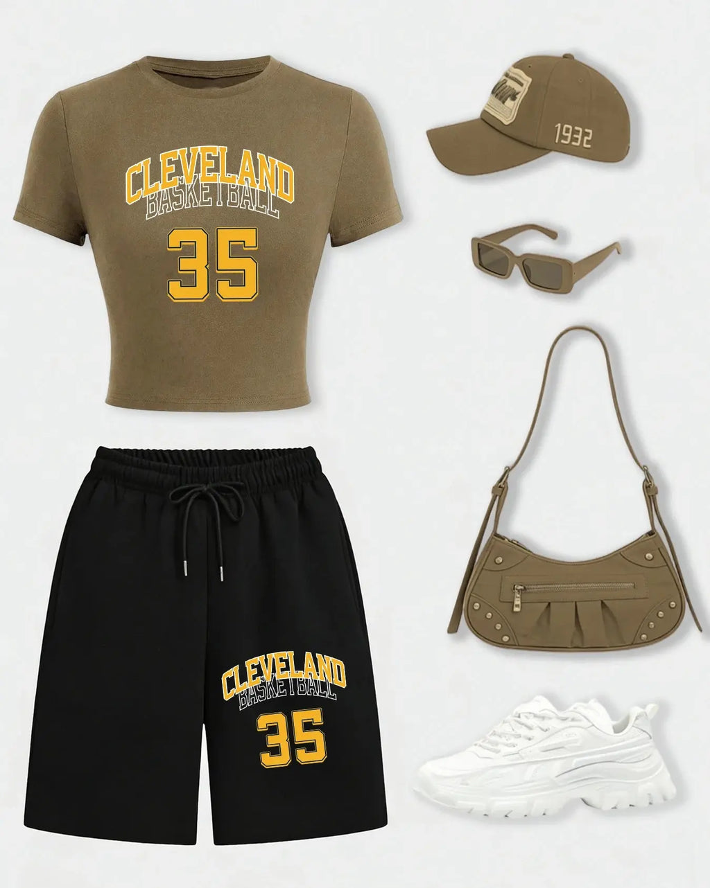 Cleveland Basketball 35 Women Crop T Shirts Set Casual Cotton T-Shirt Drawstring Summer Pocket Pant Wide-Leg Short Pants Aurexia off