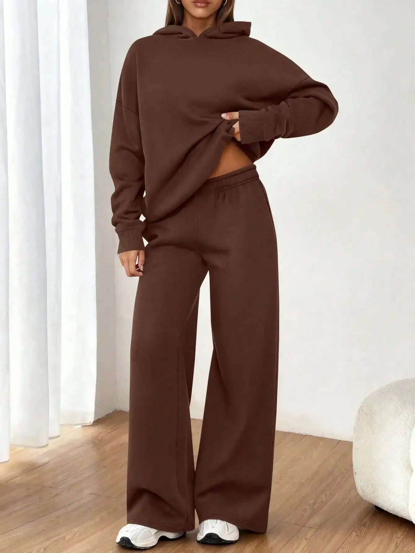 Women's 2 Piece Sweatsuit Set Casual Long Sleeve Hoodie Loose Wide Leg Sweatpants Aurexia off