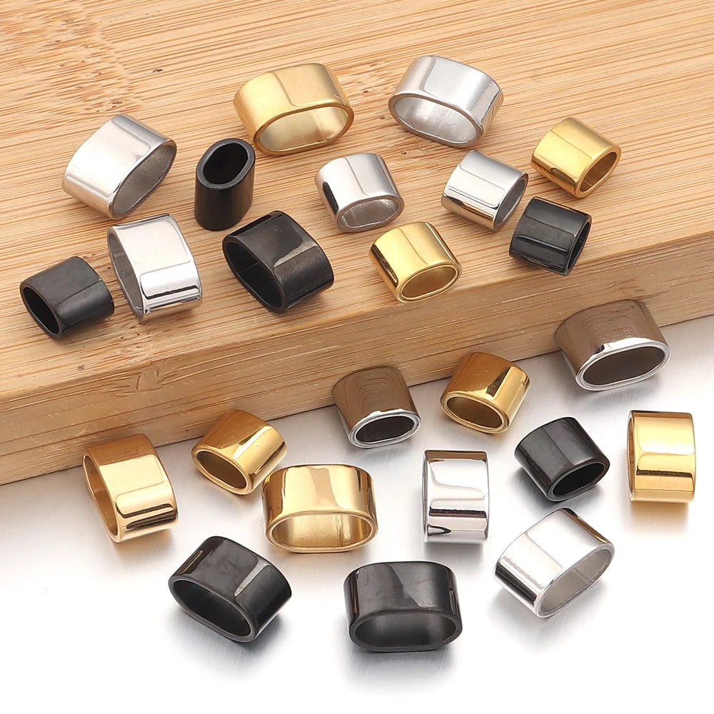 6pcs Flat Stainless Steel Tube Slider Beads Position Beads Big Hole Metal Beads DIY Leather Bracelet Clasps For Jewelry Making Aurexia off