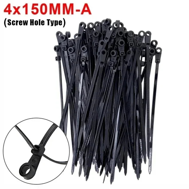 500/100PCS Screw Hole Cable Ties Reusable Fixed Nylon Cable Ties Self-locking Cord Ties Straps Fastening Loop Office Organizer Aurexia off