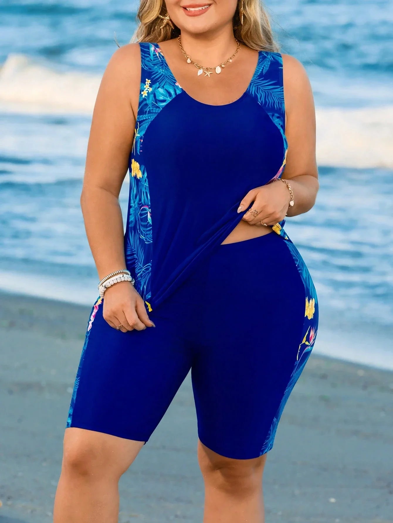 Curvy Women's Two-Piece Blue Swimsuit With Tummy Control Crop Top For Beach, Pool And Summer Activities Aurexia off