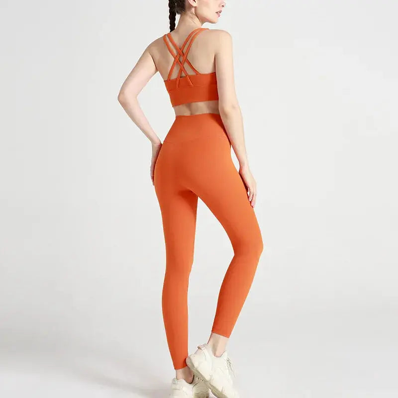 Classic women's yoga suit 2 piece set cross sling bra vest, butter touch stretch leggings gym workout dance sports suit Aurexia off