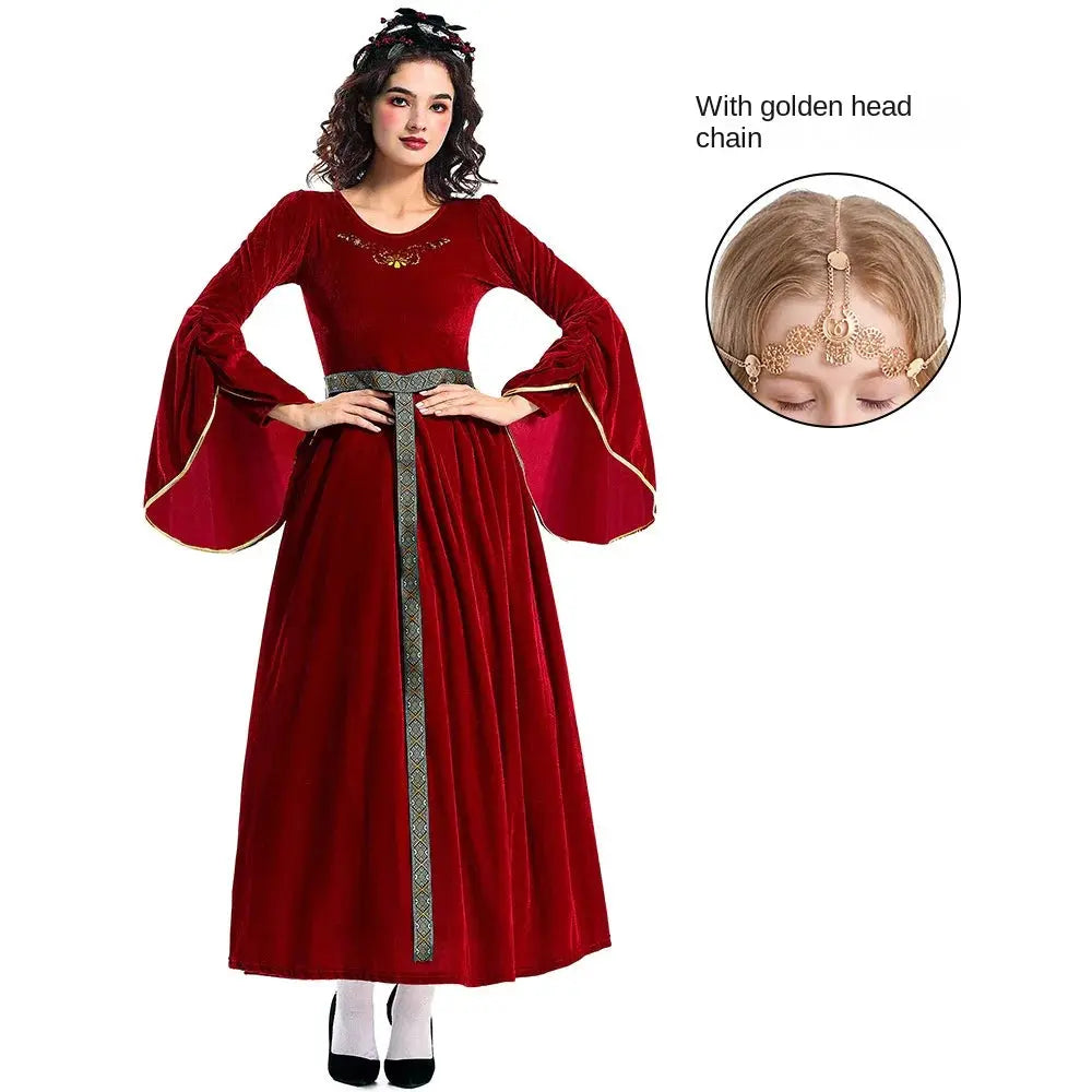 [You're My Secret] Women Medieval Costume Halloween Court Ball Flared Sleeve Princess Dress Cosplay Stage Performance Costume Aurexia off