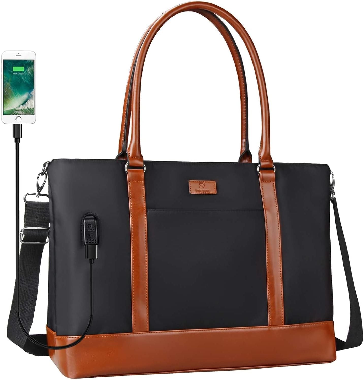 Woman Laptop Tote Bag,Usb Teacher Bag Large Work Bag Purse Fits 17.3 in Laptop,Lightweight Waterproof Computer Shoulder/Messenger Bag(Ablack)