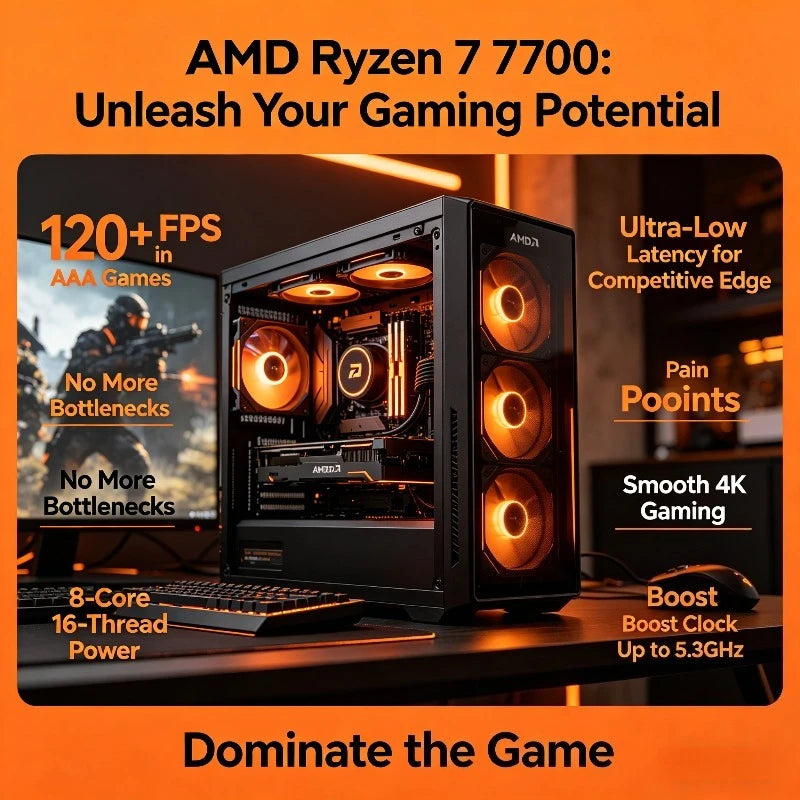 AMD Ryzen7 7700 Desktop CPU Zen4 5nm 8 Core 16 Thread 5.3GHz 32MB Cache AM5 65W Integrated Radeon Graphics EXPO Gaming Processor Aurexia off