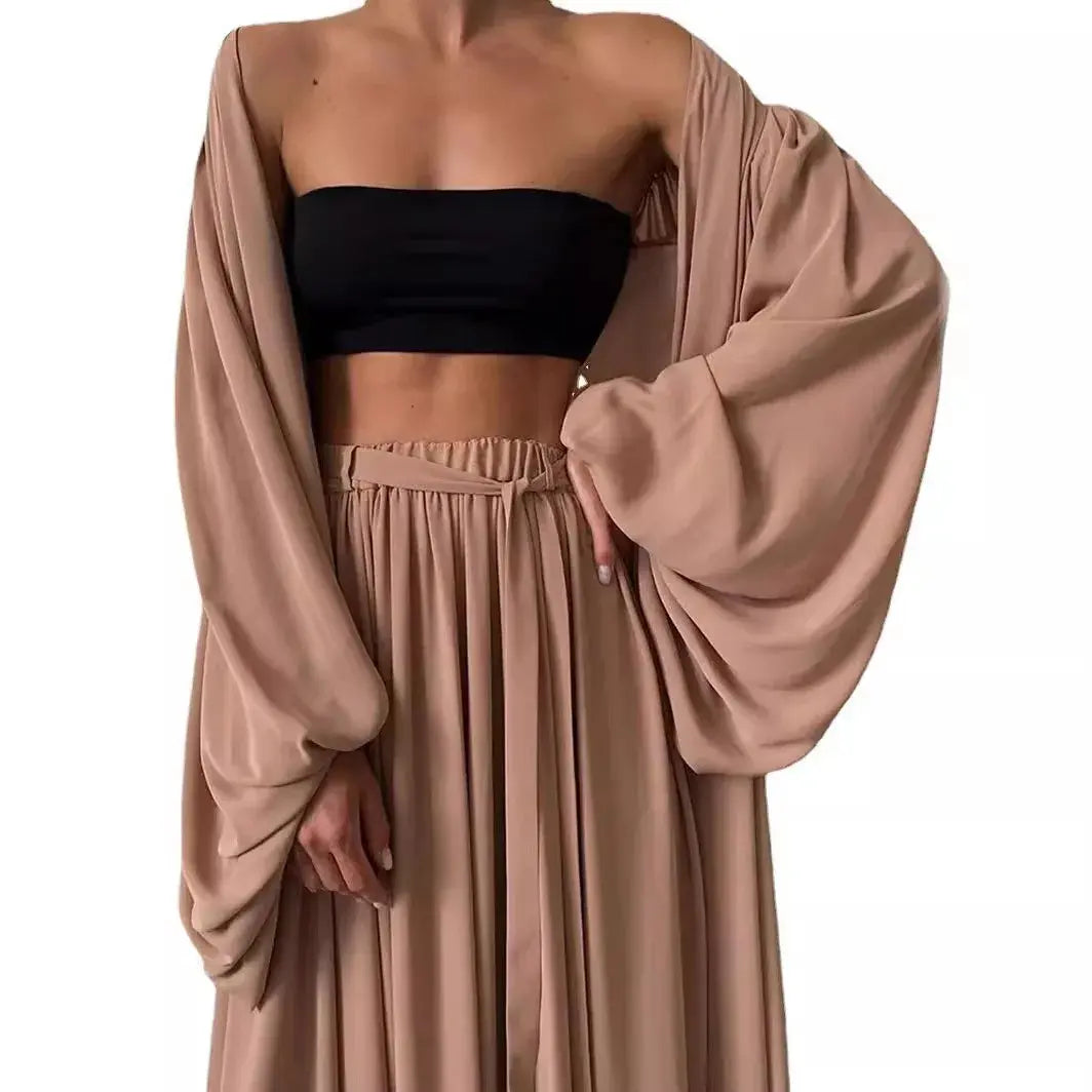 Summer Spring Women's Clothing Two Piece Set Long Sleeve Lantern Sleeve Solid Color Outfit Women's Suit Polyester Streetwear Aurexia off