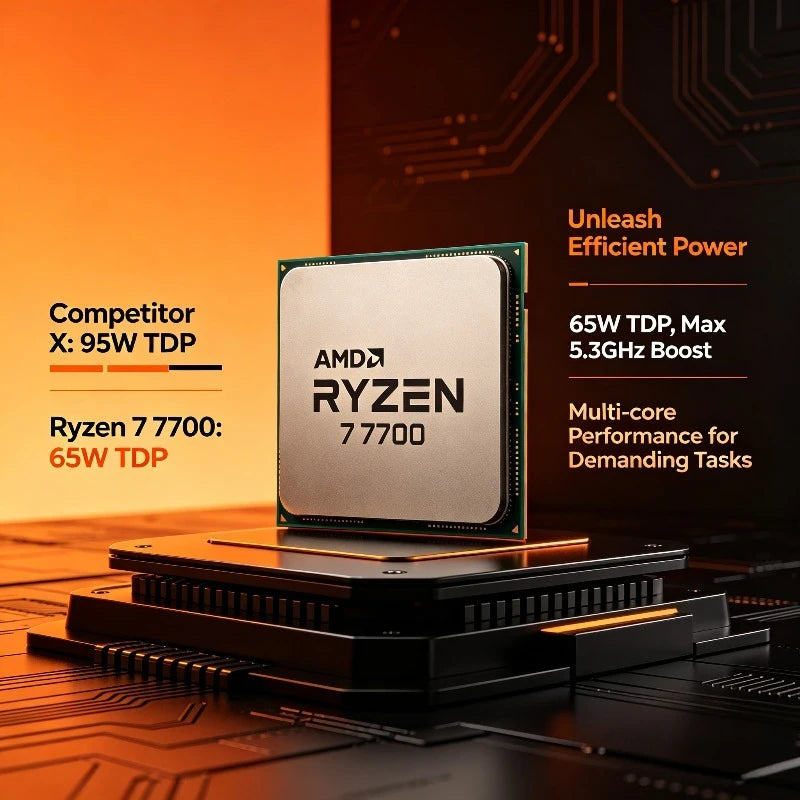 AMD Ryzen7 7700 Desktop CPU Zen4 5nm 8 Core 16 Thread 5.3GHz 32MB Cache AM5 65W Integrated Radeon Graphics EXPO Gaming Processor Aurexia off