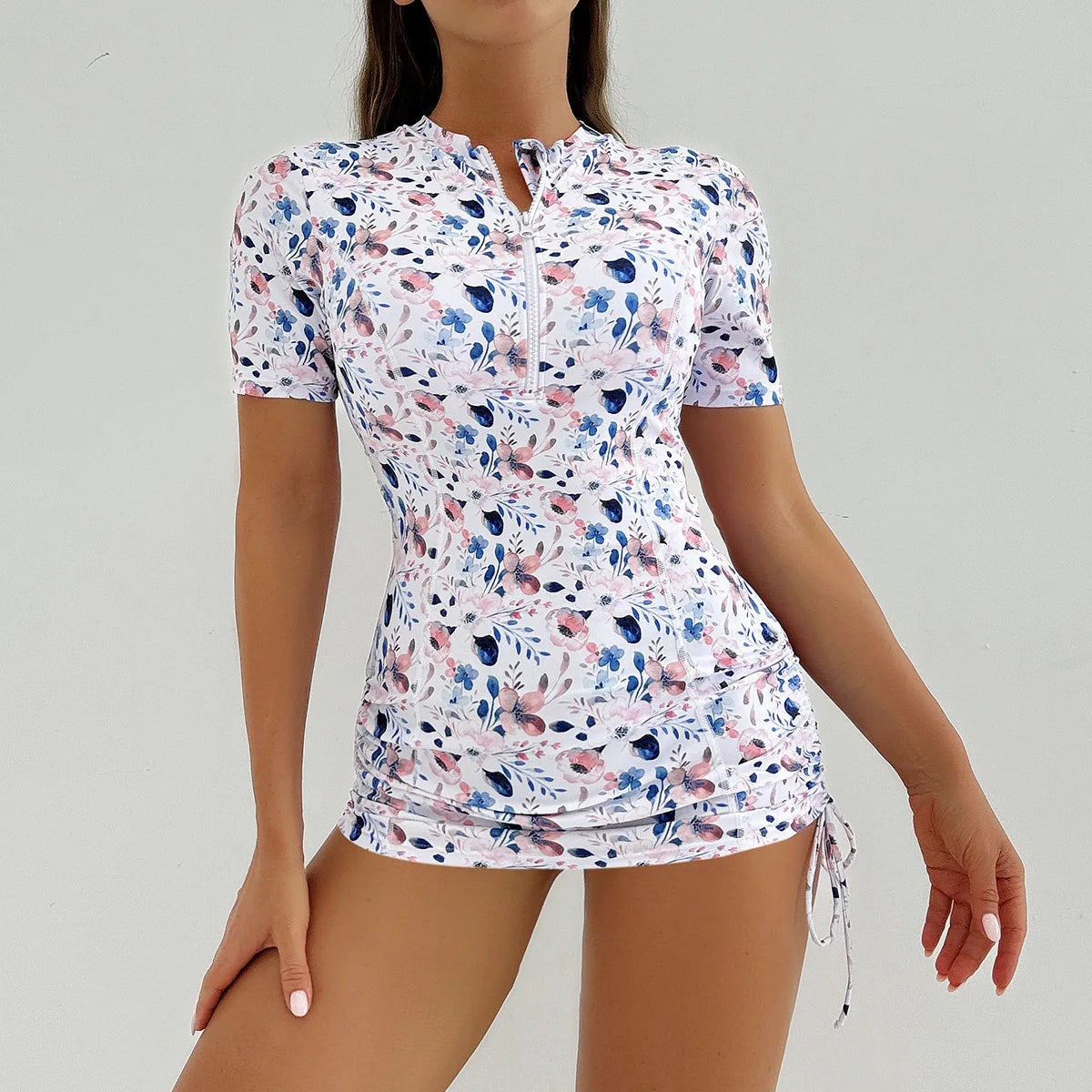 Women's Printed Zipper Design Conservative Sporty Two-Piece Tankini Swimsuit, Stylish Swimwear for Beach & Pool Aurexia off