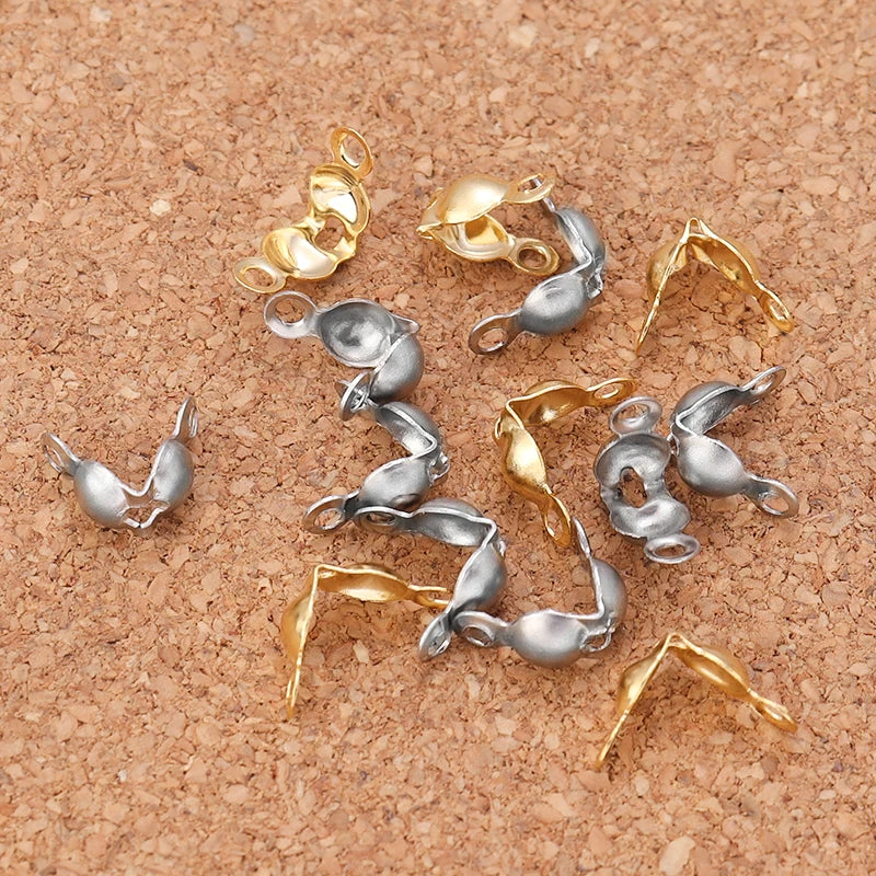50pcs Stainless Steel Connector Clasp Ball Chain Calotte End Crimps Beads Connector Components For Jewelry Making DIY Necklace Aurexia off