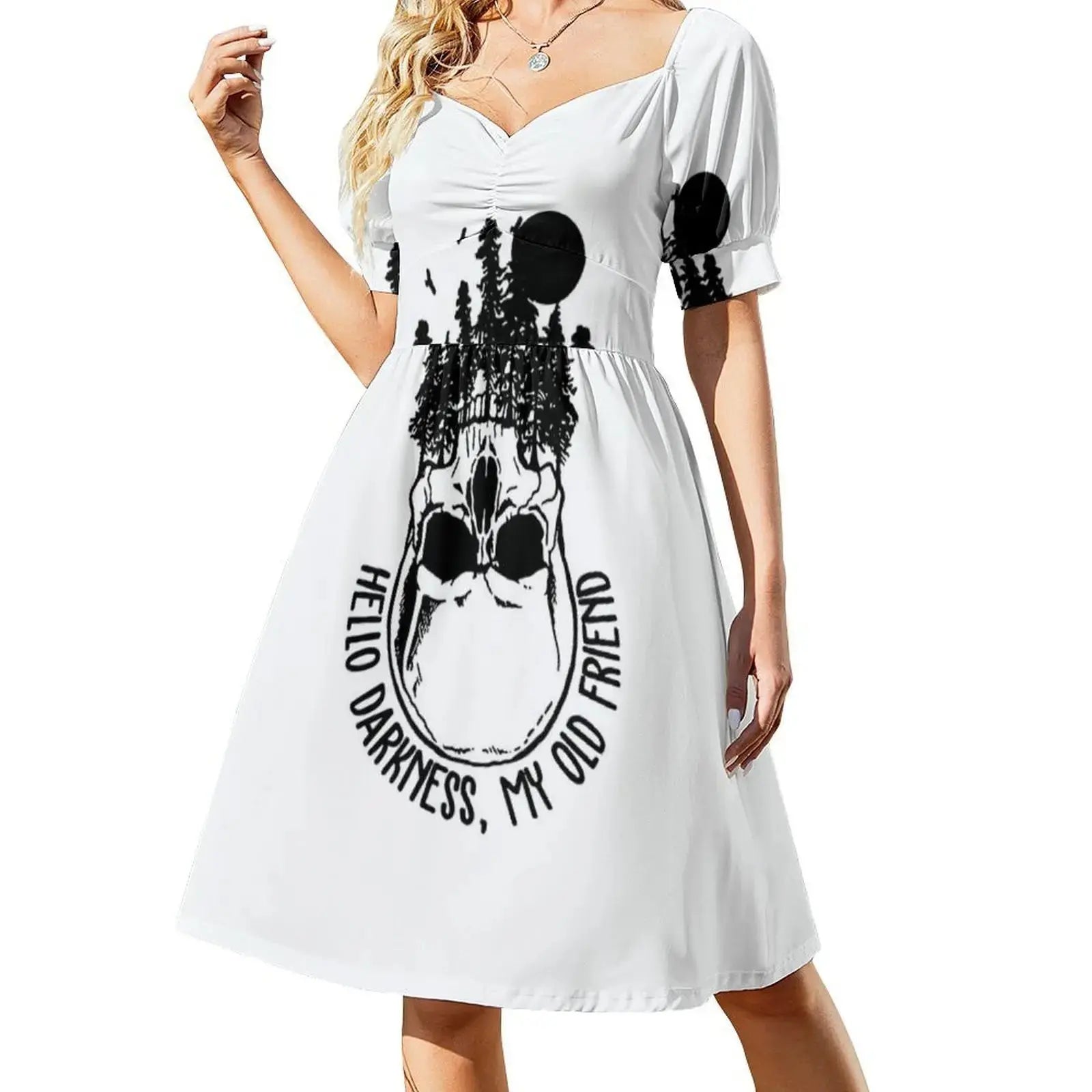 Hello Darkness My Old Friend Skull Vintage Sweetheart Neckline Dress Elegant Summer Party Dress For Women Hello Darkness My Old Aurexia off