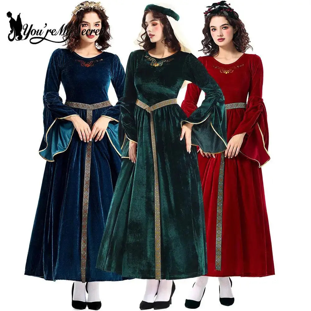 [You're My Secret] Women Medieval Costume Halloween Court Ball Flared Sleeve Princess Dress Cosplay Stage Performance Costume Aurexia off