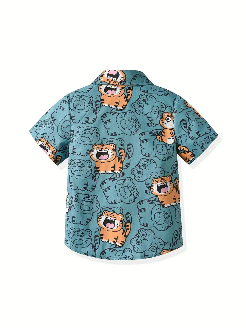 Boys Cute Tiger Print Short Sleeve Summer Shirt Aurexia off