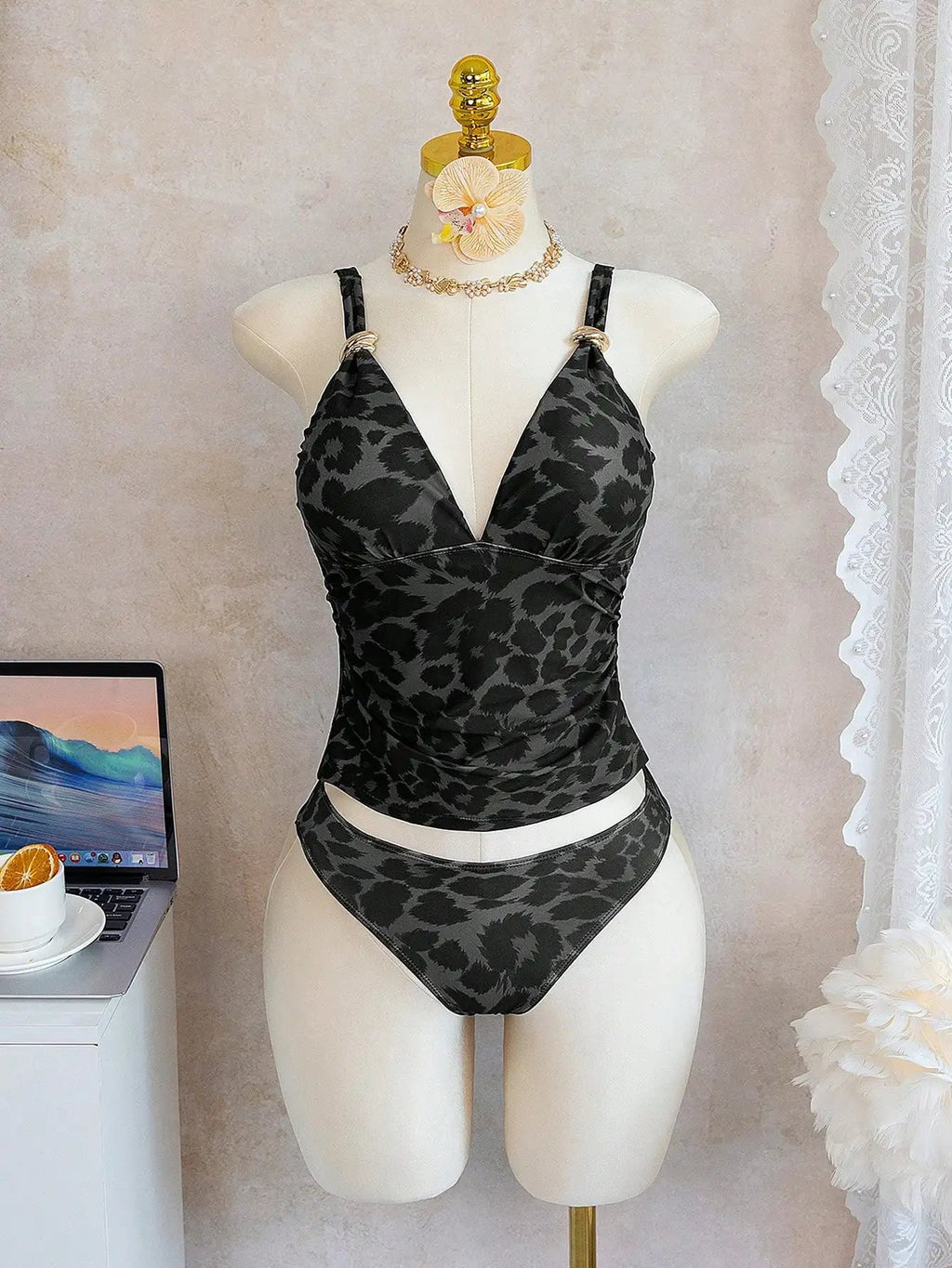 Women's Leopard Print V-Neck 2-Piece Bikini Set For Beach Pool Party Aurexia off