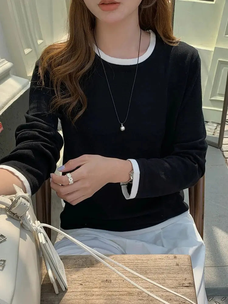 100% Cotton Women O-neck Color blocking long sleeved shirt plus size clearance sale luxury brands high quality Aurexia off