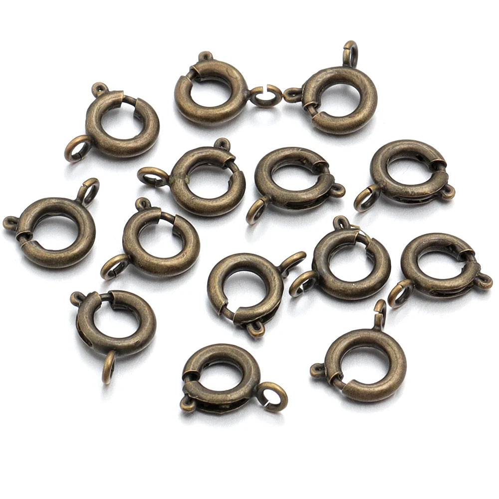 10Pcs Circle Spring Buttonr Copper Clasps Hooks End Connectors With Jump Ring for DIY Necklace Clasps Jewelry Making Accessories Aurexia off