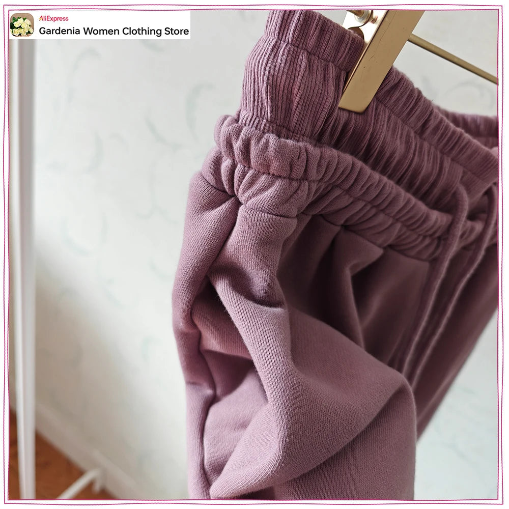 Spring & Autumn Matching Sets for Women Relaxtion Cotton Hoodies Set Cropped Zipper Hoodie + Tonal Straight Leg Drawstring Pants Aurexia off